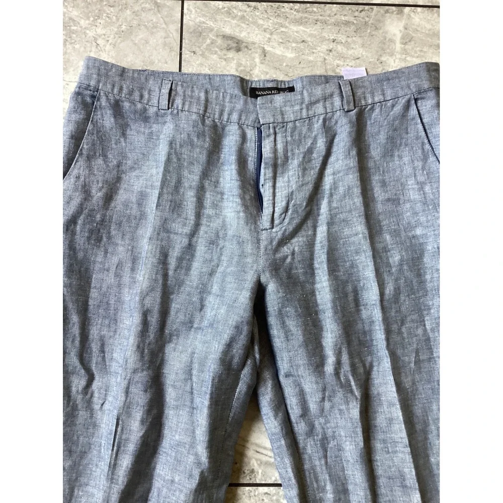 Banana Republic Martin Fit Linen Blend Blue Trousers Women's Size 12
